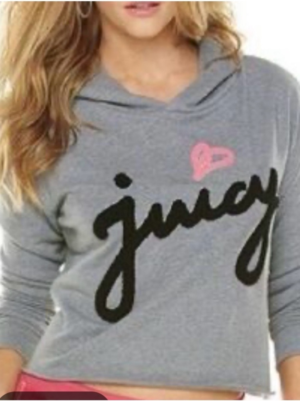 Juicy Couture Gray “Juicy”Hoodie Top with Pink Accent size M